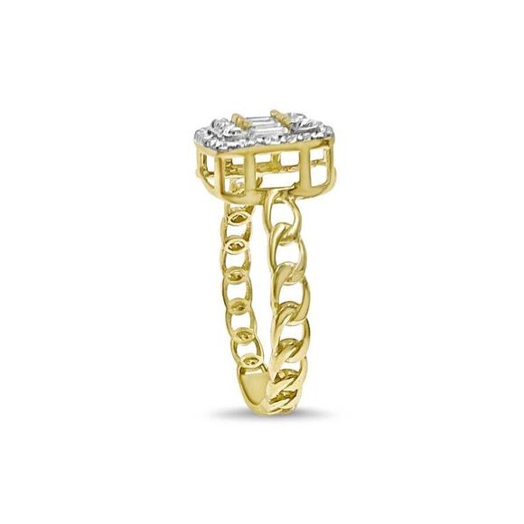 Square Engagement Ring 14k Yellow Gold Link Chain Band - Picture 2 of 2